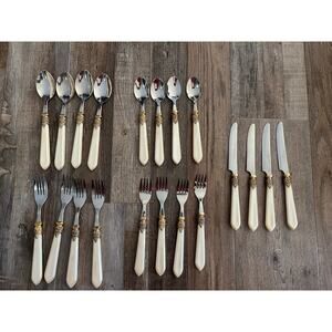 Set of 20 Hampton Silversmiths Stainless Steel Flatware Set Cream Pearl Handles